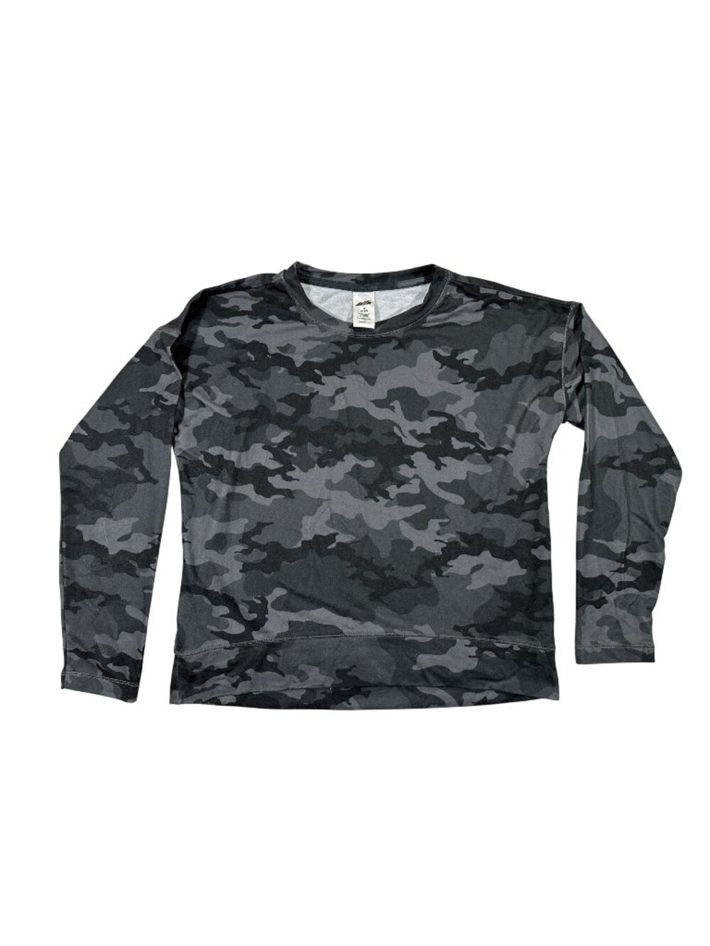 Avia Mens Medium Black & Gray Camo Long Sleeve Shirt Lightweight Activewear Top
